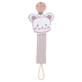 Beech wood baby pacifier clip with mouse fabric decoration and cream cotton strap - Mouse