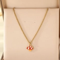 Cute red mushroom pendant with white dots on a fine gold chain necklace in a jewelry box - Red With White Dots Mushroom Style(KN295255-Z)