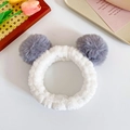 White plush hairband with grey pom poms on a decorative wooden tray setting - Medium Grey