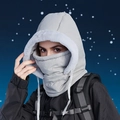 Grey winter balaclava with white faux fur lining for women's outdoor skiing - Light Gray (Adult)