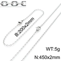 Conjunto de collar y pulsera de acero inoxidable plateado con cierre de mosquetón - 2mm de Ancho / Pulsera de 20cm / Color Acero