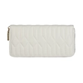 Women's long quilted PU leather wallet in white with geometric diamond stitching - White