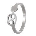 Adjustable silver zodiac ring with heart and cancer symbol in stainless steel - Adjustable Open / Cancer / Steel