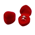 Red heart-shaped velvet jewelry box with double slots for rings and earrings - High-grade Small Heart Double Ring Box / Red