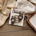 Cute dark brown knitted rabbit hair clips for girls set of two on handmade display card - Knitted Rabbit Flower Hair Clip