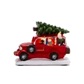 Roter Weihnachtsbus aus Harz mit LED-Licht und Weihnachtsbaum als Deko - Leuchtendes Miniauto-Ornament