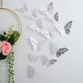 3D hollow butterfly wall stickers in silver metallic finish for home and wedding decor - Style B / Silver