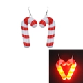 Christmas candy cane LED glowing earrings with red and white stripes for winter holidays - Red Candy Cane Hook