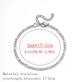 Bracciale Figaro argento 3mm in acciaio inossidabile con chiusura a moschettone - Catena NK 3:1 / 3mm di Larghezza; 17+5cm / Colore acciaio