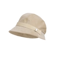 Beige corduroy bucket hat with faux leather strap and silver buckle accent - Beige