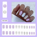 Lavender purple press-on nail kit with silver glitter and white gradient design pieces - W1049 Taro Purple Solid Color [Glue Style]