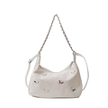 Chic off-white leather hobo bag with silver butterfly charms and chain strap - White Without Pendant