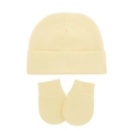 Newborn baby soft knitted cotton hat and gloves set in light yellow for infants - Beige (2-Piece Set)