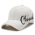 Ivory white baseball cap with Cloud embroidery and distressed brim edge for a vintage look - Light Beige