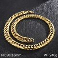 Men's golden stainless steel Cuban chain necklace, 650mm long and 16mm wide with lobster clasp - Necklace (KN21005-K)