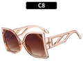 Cat-eye geometric sunglasses with champagne frame, hollow temples, and gradient lenses (C8) - Champagne Frame Double Tea Lens
