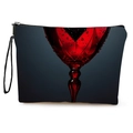 Kosmetiktasche mit dunklem Weinglas-Aufdruck, schwarzem Reißverschluss und Handschlaufe - Rotweinglas Kunstmuster (xy-068-2) / 17x25cm (Feines Leinen) mit Gurtband