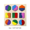 Educational 15cm wooden puzzle with colorful geometric blocks on a natural base - Geometric Halves Puzzle
