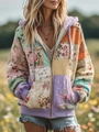 Bohemian hooded patchwork cardigan for women featuring floral prints and zipper closure - 3XL / Bohemian Patchwork Floral (RW-WY03-1901)
