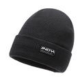 Winter rib-knit black beanie with fleece lining and woven logo tag for outdoor warmth - One Size (Stretchy) / Gray