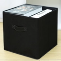 Black foldable fabric storage cube with reinforced handle containing books inside - Cloth Handle / Large (28*28*28cm) / Black
