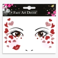 Face Art Decor with red and pink glitter hearts and lip rhinestones for Halloween party - Valentine's Heart