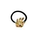 Stijlvolle zwarte haarelastiek met gouden cartoon hand ornament, modieuze paardenstaart houder. - Hamsa Hand Stijl