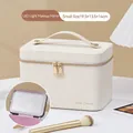 Small cream white makeup case with LED mirror and gold dual zippers in cross-grain PU - Small White [LED Light]