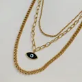 Dreilagige vergoldete Kette mit bösem Blick Anhänger und gedrehtem Ketten-Design - Goldene mehrlagige Evil Eye Halskette (C795)