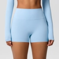 High-waisted light blue yoga shorts and long sleeve sports top set for women - 7101 Shorts - Sky Blue / S