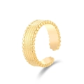 Anello aperto vintage in acciaio inossidabile placcato oro 18K con intarsio di turchese - Stile Texture Ingranaggio Oro (SR22011310G)