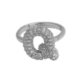 Personalized letter Q silver ring with pavé cubic zirconia bubble initial design - Adjustable Open / Silver-Q