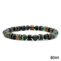 Men's natural stone bead bracelet with moss agate and red snowflake beads in dark tones - Moss Agate (B044)