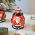 Farol navideño de cerámica con Papá Noel y detalles de estrellas luminosas - 7.3*6.8*10cm / Linterna Pequeña Papá Noel
