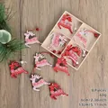 8-piece set of red and white wooden reindeer ornaments with Nordic patterns in a box - Style D