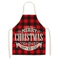 Christmas red and black plaid apron with Merry Christmas print and beige straps - A37-Red Black Plaid Vintage New Year