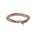 Detail of brown braided cord bracelet with polished silver dolphin pendant closure - Dolphin / Khaki