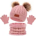 Ensemble d'hiver rose pour enfants incluant bonnet à pompons, écharpe et gants - Ensemble Rose Poudré