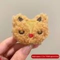 Cute brown plush animal embroidery pin with lamb wool texture, size 5.7cm by 6.6cm - Snow Fox