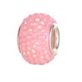 Sparkling pink crystal beaded charm with silver metal core for DIY bracelets - Pave Pink Crystal Ball