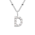Silver stainless steel necklace featuring a dainty pearl-inlaid letter D pendant charm - D-Steel Color