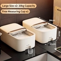 Set of 2 cream white airtight rice containers with measuring cup for modern kitchen - Set of 2-10kg+10kg (20kg Total) / Cream