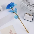 Holographic blue gold foil rose flower with golden stem as romantic anniversary gift - Colorful Gold Blue