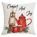 Christmas pillow cover with Comfort and Joy text, festive lantern and teapot print - 45x45CM (No Core) / LYD364-4 Comfort and Joy