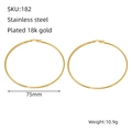 Golden 75mm stainless steel hoop earrings with 18k gold plating for women - 75mm