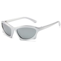 Silver Y2K futuristic steampunk sunglasses with grey irregular polygon lenses for street style - Silver Frame Silver Mirror Lens