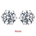 Classic 4mm six-prong stud earrings with brilliant zircon stones in silver finish - 4mm-Pair