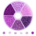 Kit gioielli fai-da-te con 6 sfumature di perline di vetro viola in box rotondo - Serie Viola (2mm) / 3900pz/Scatola
