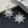 Pair of antique silver sun charms for DIY vintage necklaces and jewelry making - Sun 7187 Silver 25x28mm