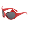 Trendy red devil horn sunglasses for street style with high-gloss plastic frame - Red